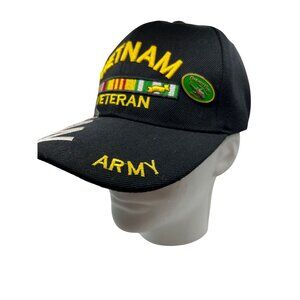 Vietnam Veteran Army Embroidered Hat Helicopter Pin Strapback Black Baseball Cap